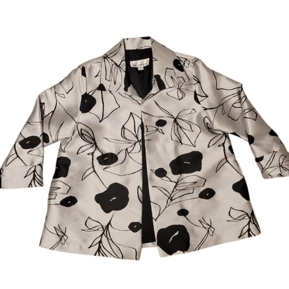 Caroline Rose Floral A-Line Party Dinner Jacket Medium Metallic Silver Black - Picture 3 of 12